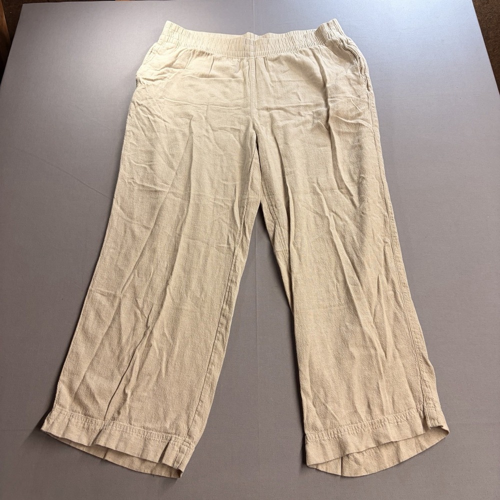 Old Navy Linen Blend Wide Leg Pants High Rise Oatmeal Beige XL Tall Smocked